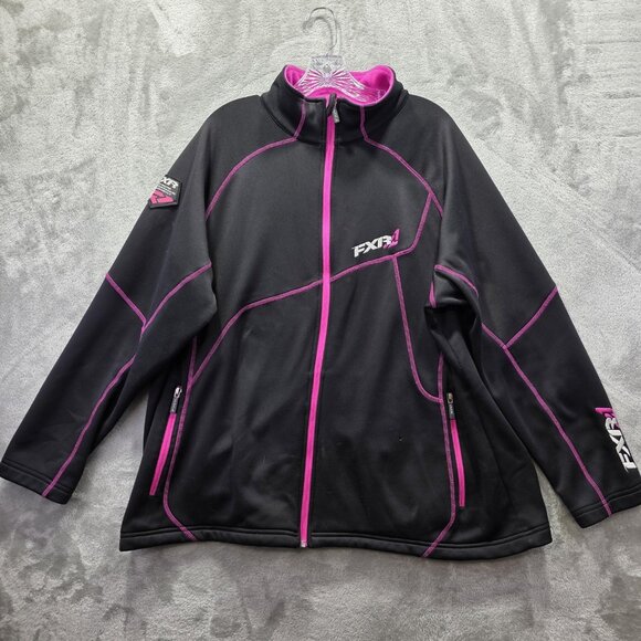 FXR Racing Jacket Womens 18 Black Pink Softshell Zip Fleece Snowmobile - Picture 1 of 10